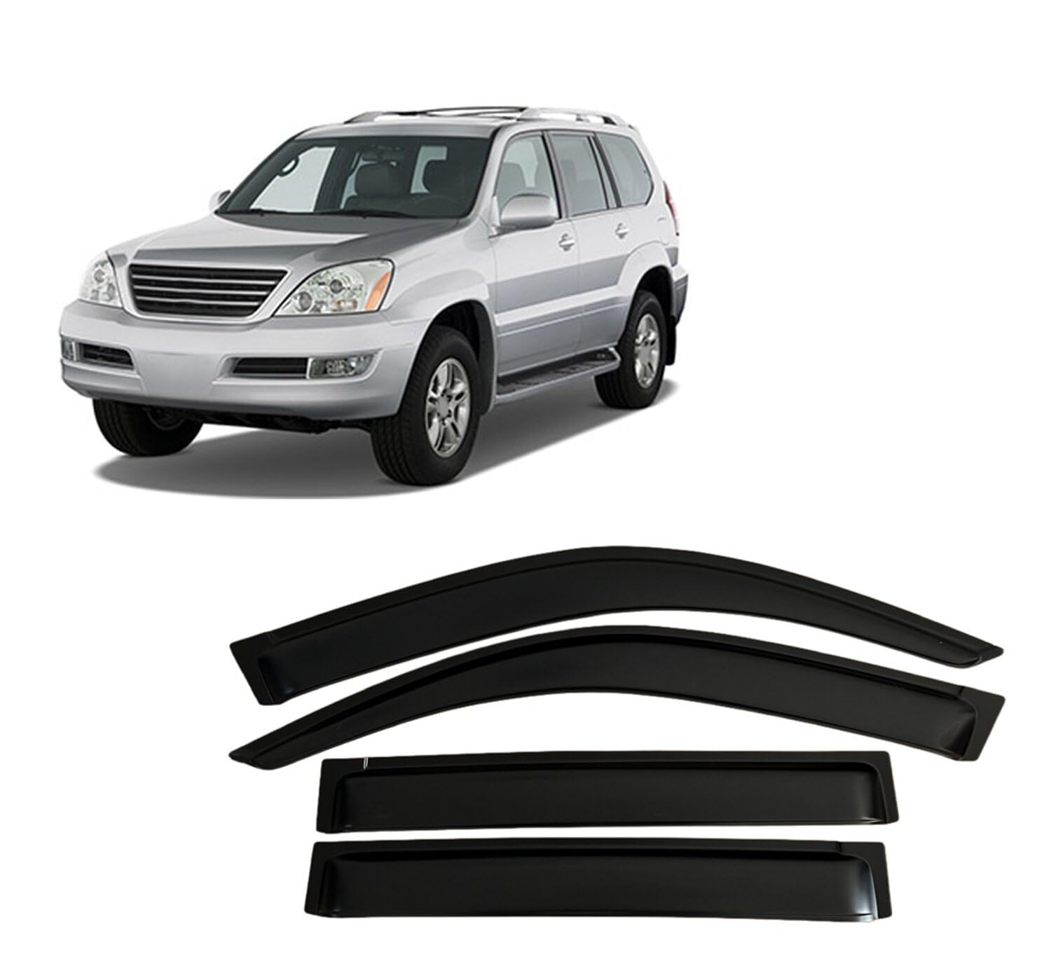 Liufangfc Normal Wind Deflectors For Lexus Gx470 J120 2003-2009 – 4Pc Tape-On Smoked Visors, Weatherproof, Anti-Salt/Snow, Low-Noise