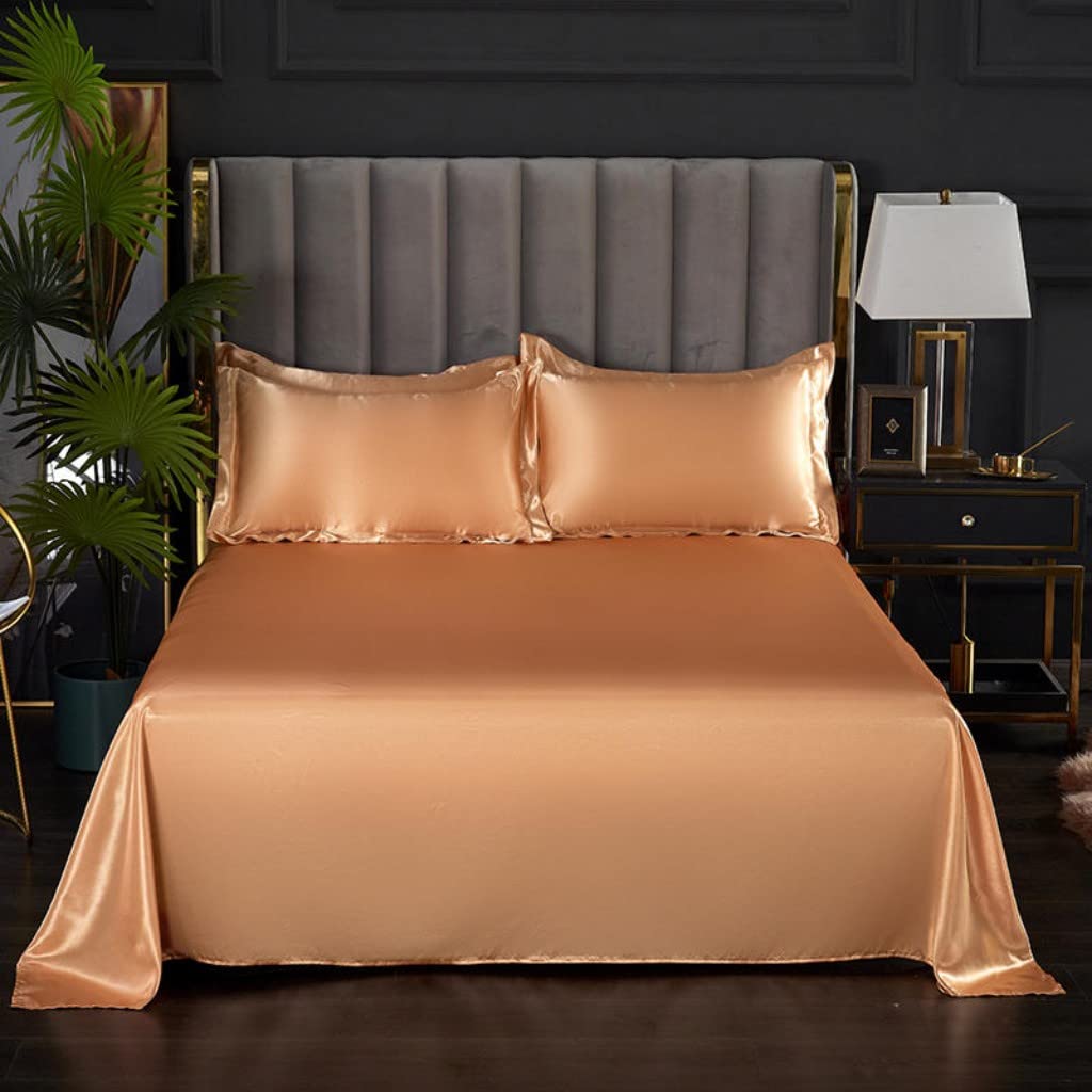 Satin Bed Sheet Set Queen Women Camel 