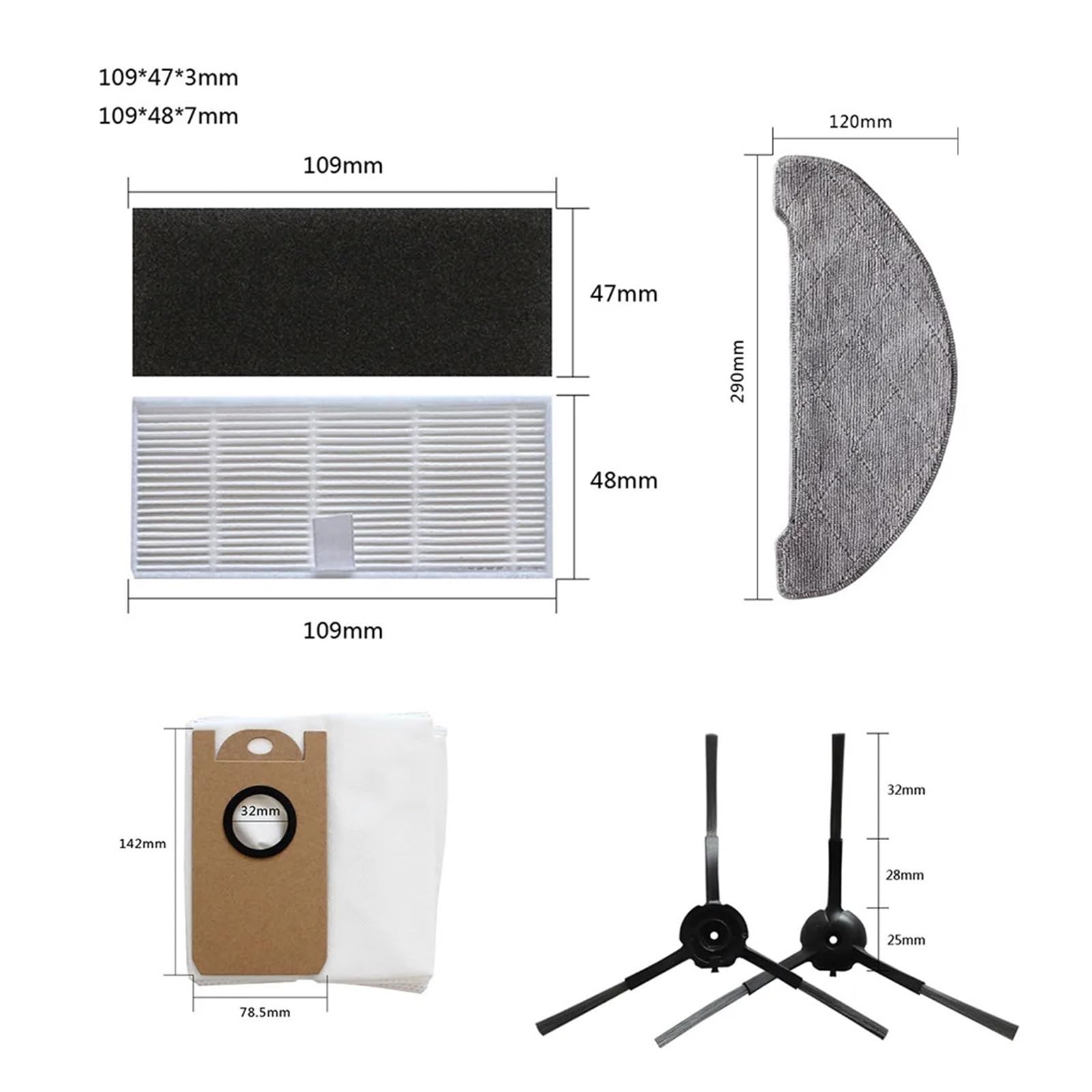 Repuestos for barredoras. Compatible con Laresar L6 Pro, Compatible con Ultenic T10, Robot aspirador, almohadillas for fregona, bolsas for polvo, accesorios de repuesto, juego completo de accesorios f