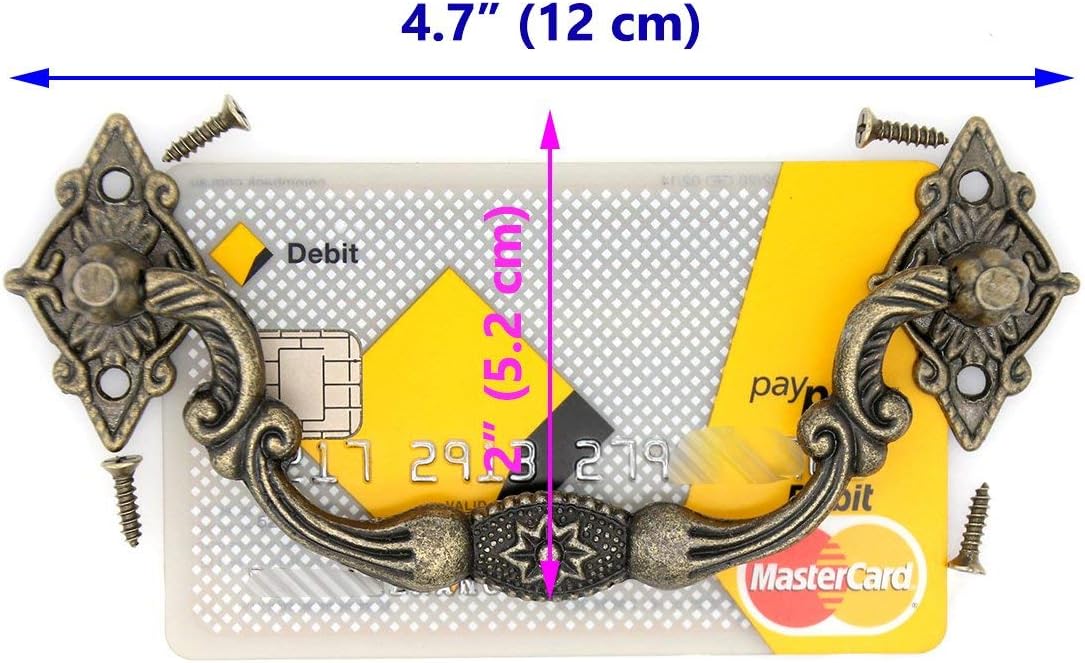 LXZ, 4 PCs Vintage Antique Brass Bail Pull Handle for Wooden Drawer Cabinet Cupboard, Large Size, Total Length 4.7-in (12 cm) and Height 2-in (5.2 cm)