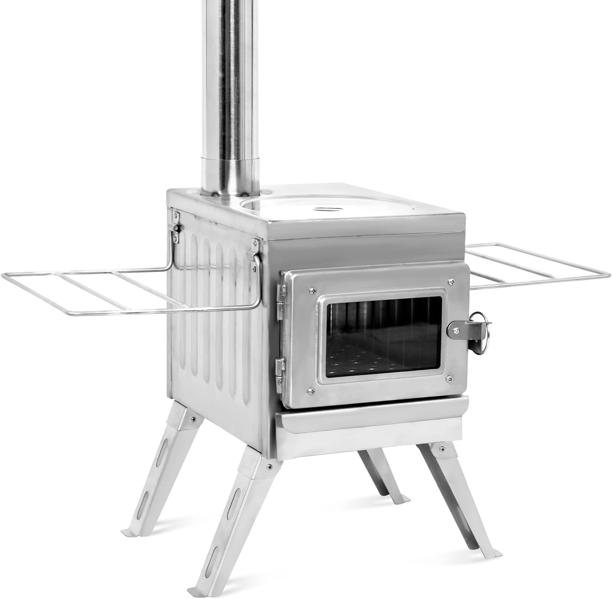 Fltom Camping Wood Stove, Portable Hot Tent Stove with Sectional Chimney Pipes, Stainless Steel Wood Burning Stove for Tent Shelter and Cooking Heating