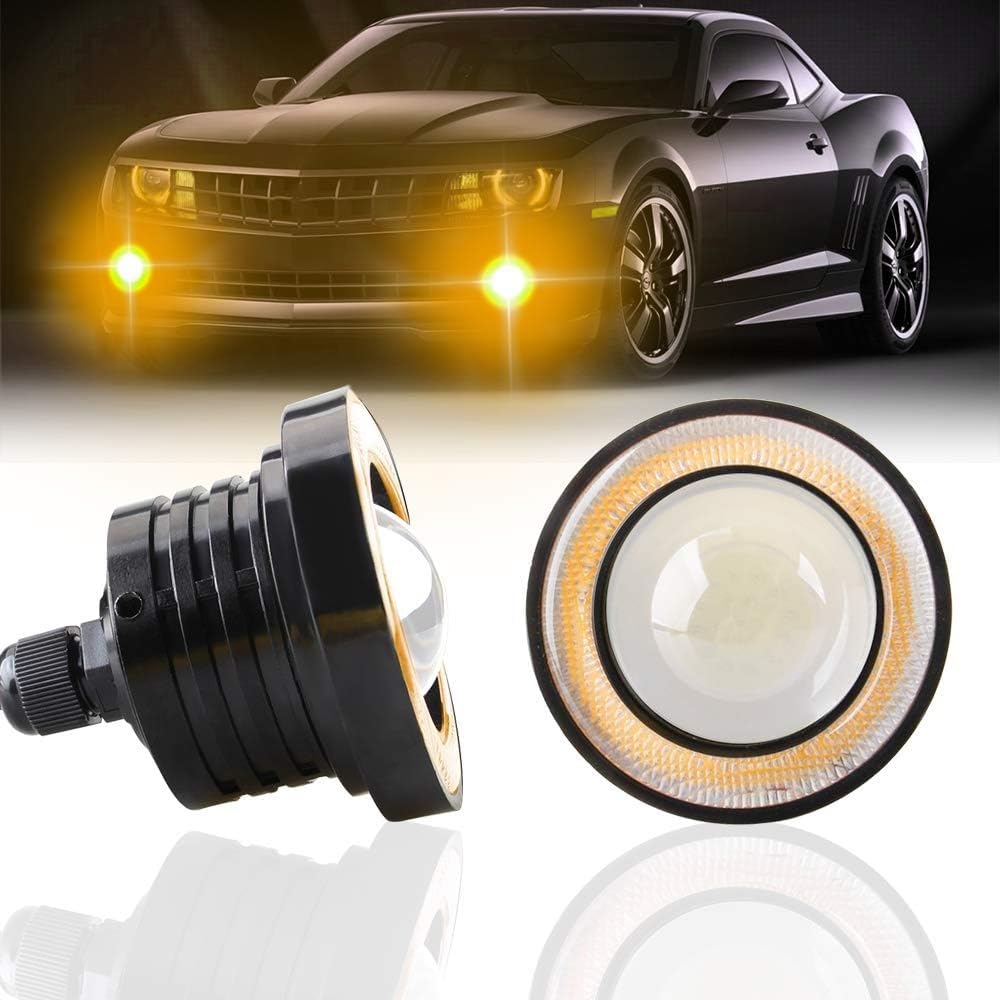 THE WHITE SHOP 2PCS Super Bright Projector Universal LED Fog Light 12V 10W Halo Angel Eye Rings For Moto Headlight Car Daytime Running Light DRL Driving Light Fog Light Bulb (Size : 2.5INCH)