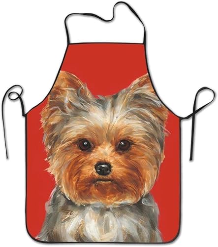 Yorkie - Delantales de animales para perros y mujeres, regalo de broma, para asar, actitud personalizada, divertido delantal de chef, Rojo -