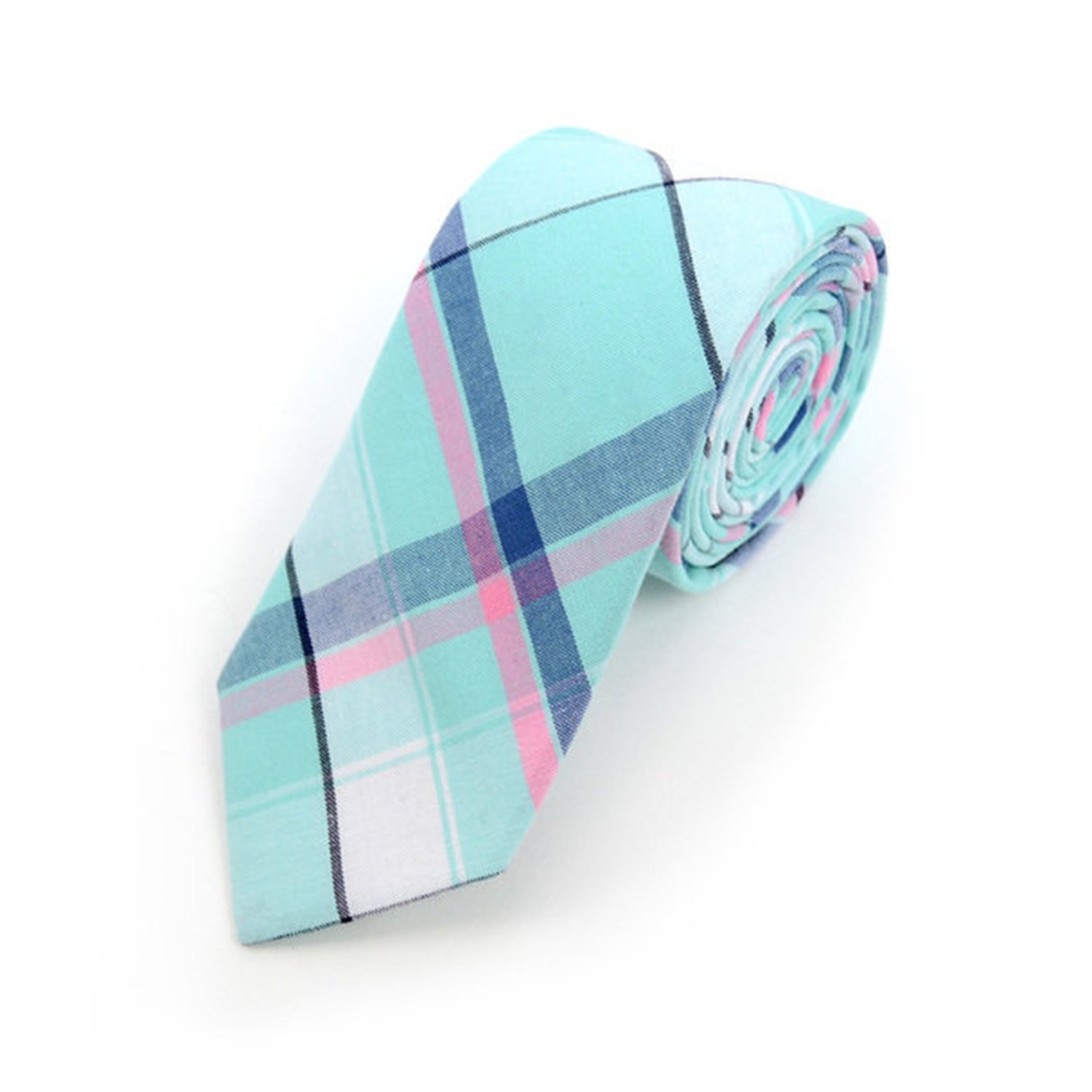 Men's Turquoise Plaid Slim Tie