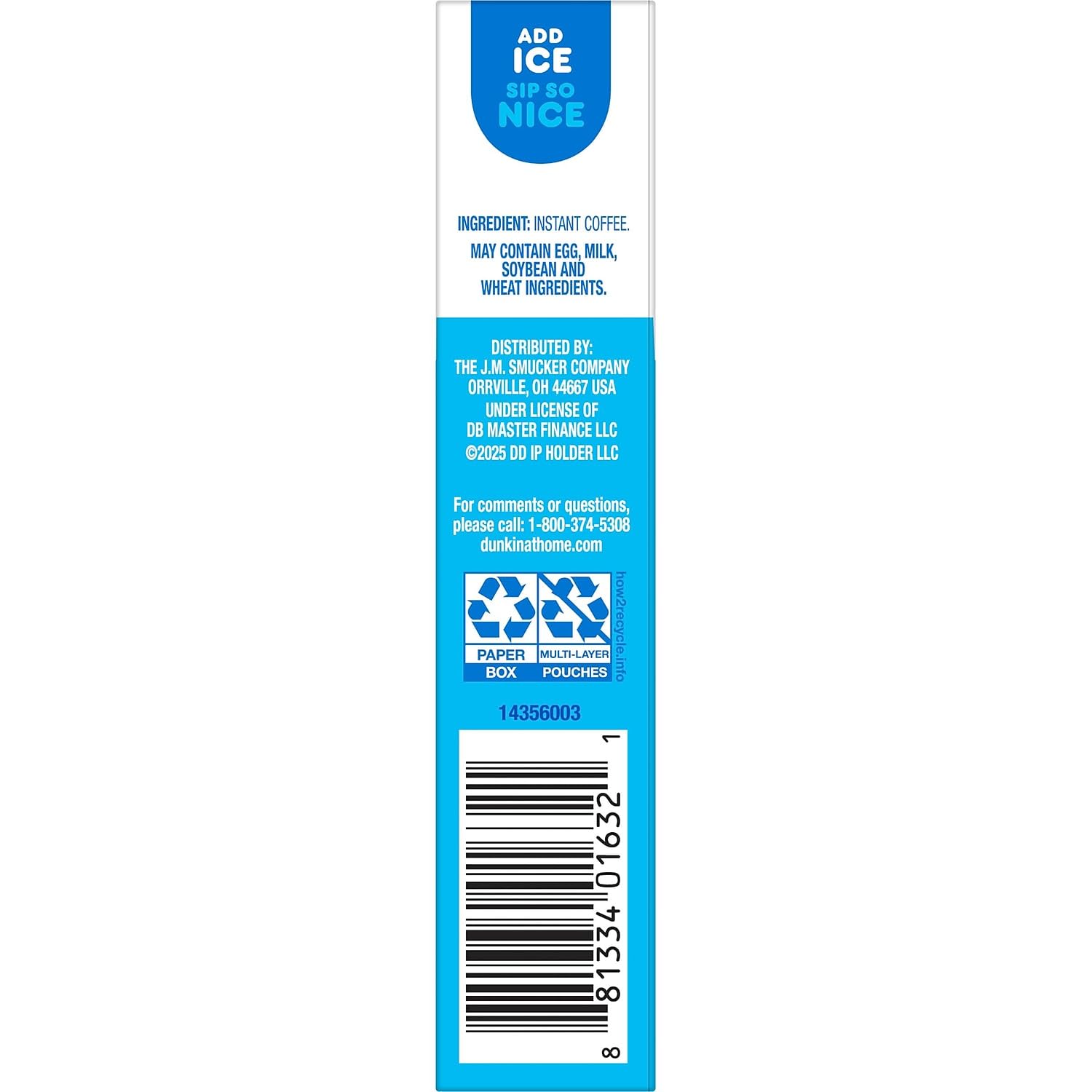 Dunkin' Cold Powdered Single Serve Instant Coffee Packs, 6 Stück