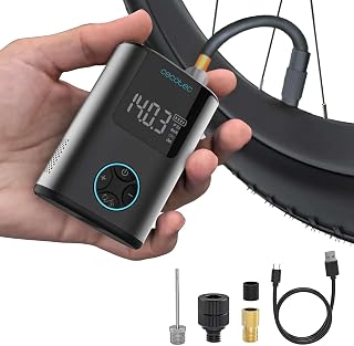Cecotec Tragbarer Luftkompressor, kompakte elektrische Luftpumpe für Fahrrad, Motorrad, Auto und Bälle Mini Air Max, doppelter 600-mAh-Akku, Kapazität 150 PSI, bürstenloser Motor, 150 g