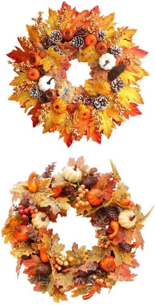 2Pcs Artificial Hanging Autumn Harvest Wreath Pumpkin for Party