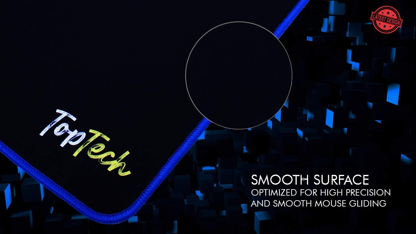 TOP TECH Premium Large Gaming Mouse Pad with Stitched Edges (34x15in) | Premium-Textured Mouse Mat | Extra Smooth | Non-Slip Base | Water-Resistant | Black & Blue