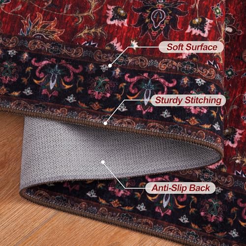 Image of Oriental Red 2x3 Washable Rugs for Entryway, Non Slip Small Entry Rug