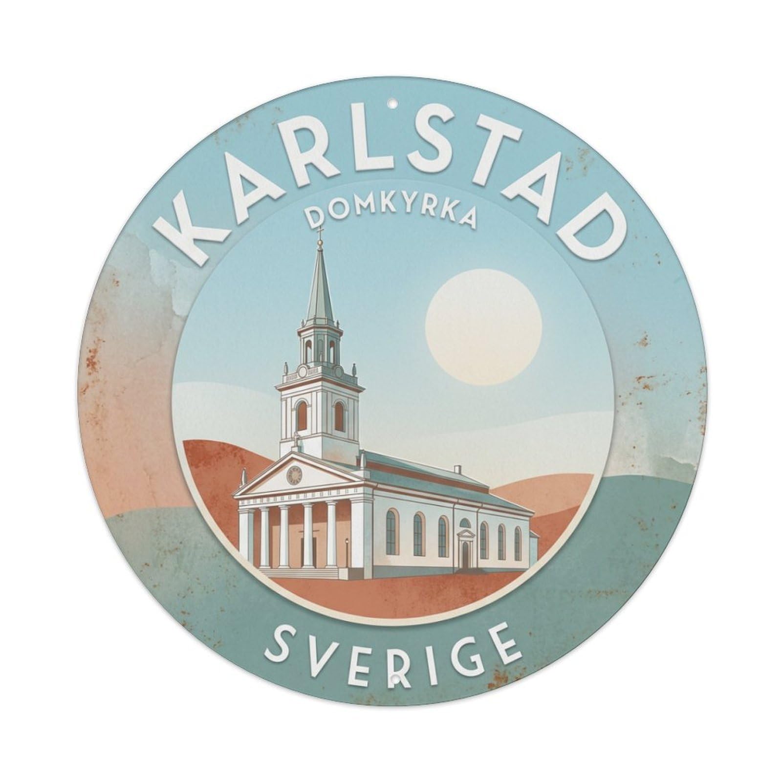 Vintage Travel Karlstad Sweden Cathedral Metal Tin Sign