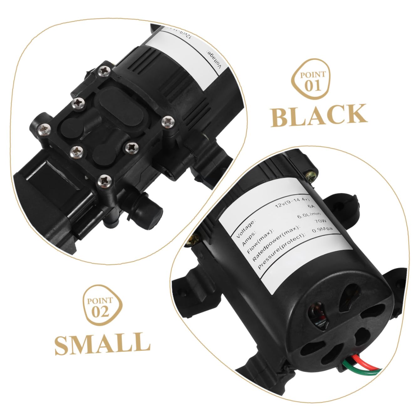 Bomba de Diafragma Eléctrica Negro, Alta Presión, 12v 70w 6l/