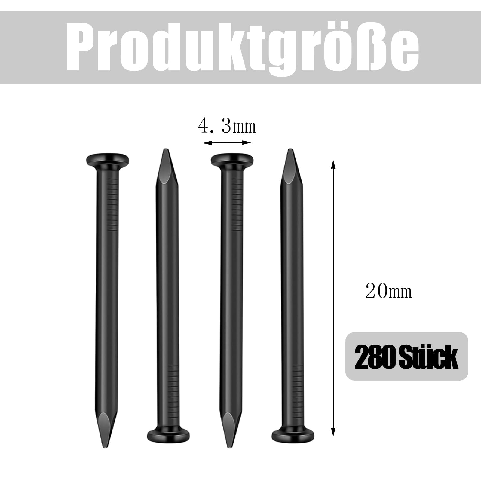 Juego de 280 clavos de 20 mm, clavos de acero para colgar cuadros, clavos de hormigón para paredes de hormigón, clavos pequeños de acero, ideal para trabajos de madera y ladrillo
