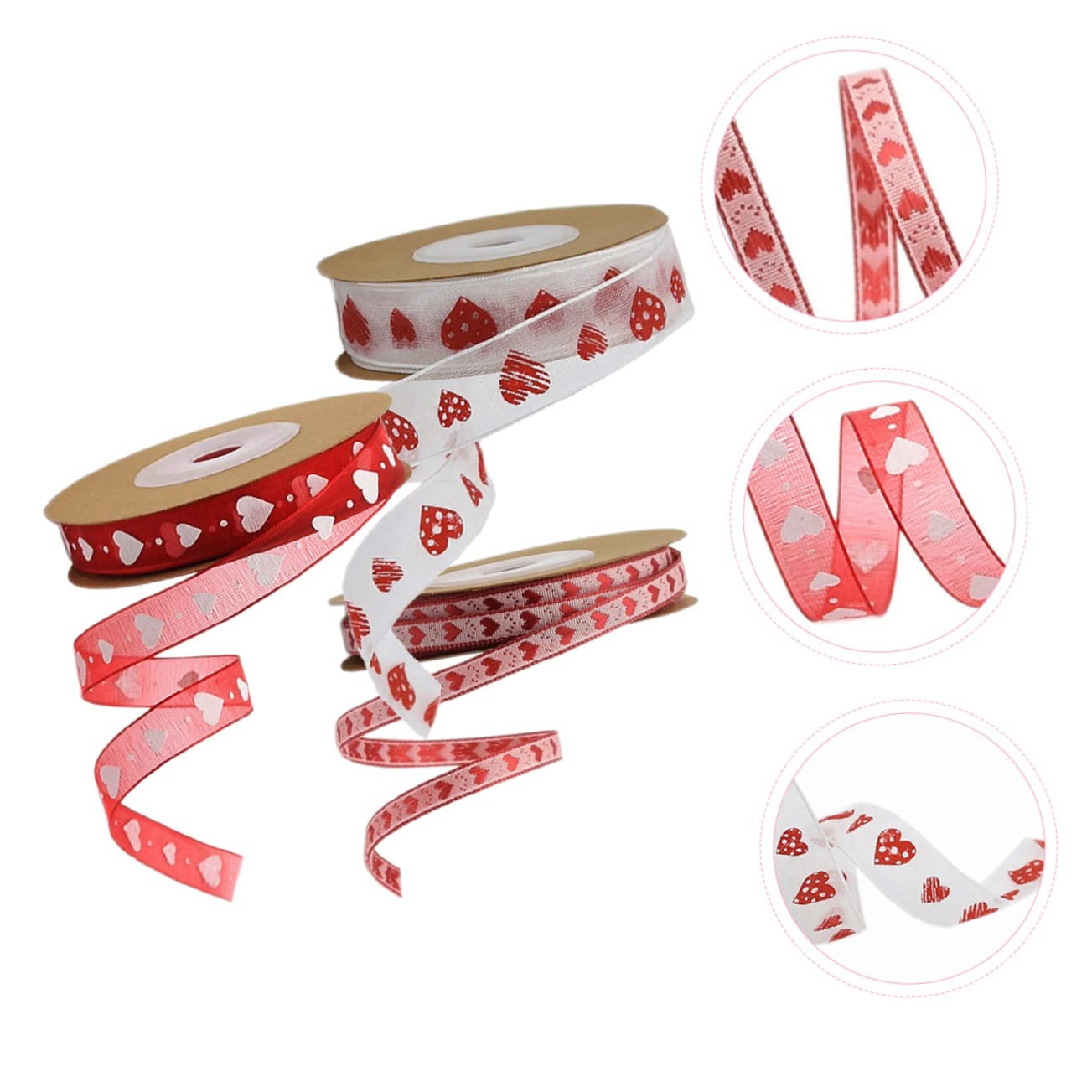 SHINEOFI 3 Sätze Valentinstag Verpackungsband Hochzeitsband Valentinstag Bänder Stift Sackleinen Bögen Seidenband Ribbon Geschenkband Roll Banddekor Herz-design-band Polyester 3 Rollen * 3
