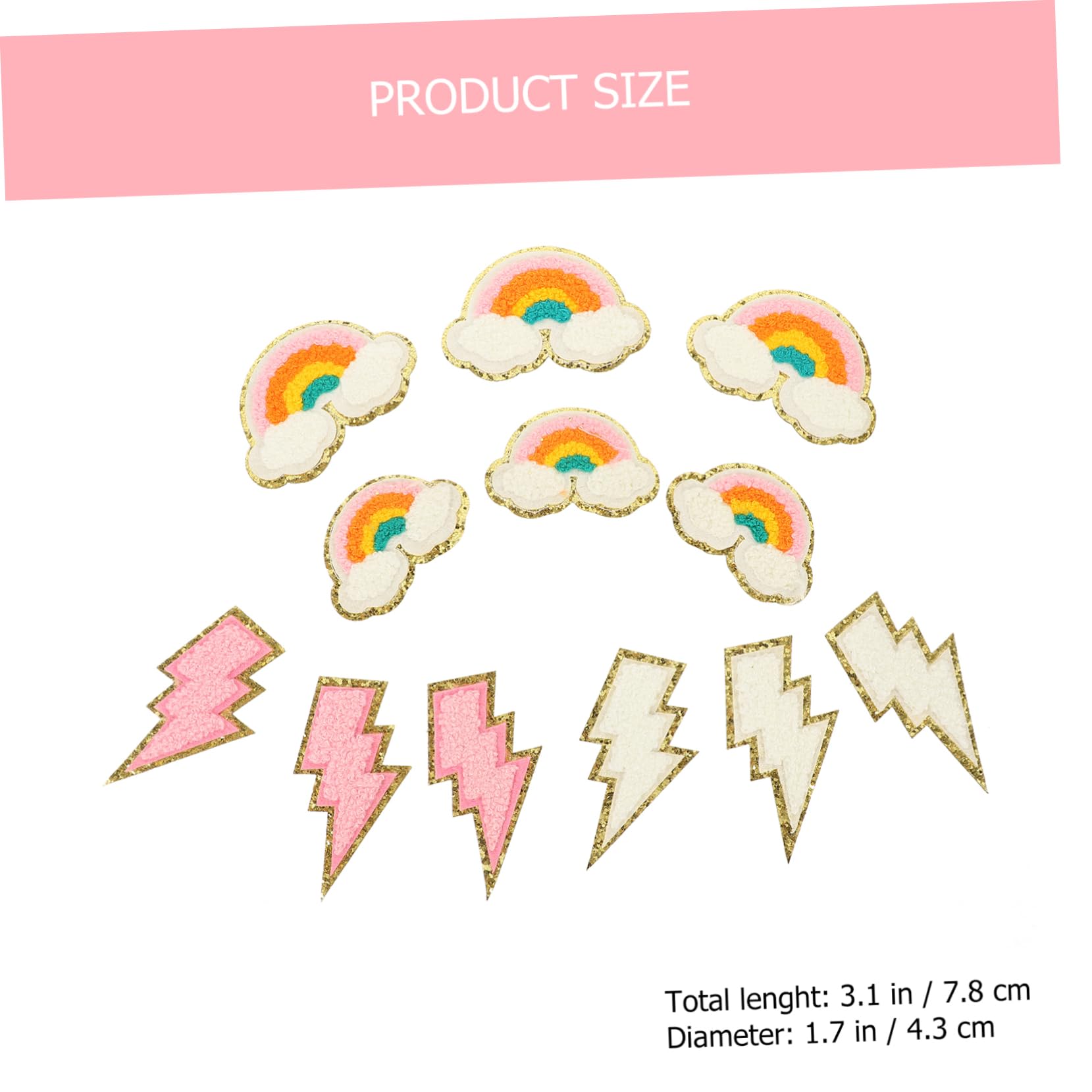 TEHAUX 60pezzi Patches Decorativi Per Abbigliamento Design Arcobaleno e Fulmine Applicazioni Per Cucire Su Jeans Borse e Artigianato Per Diy e Riparazioni Di Vestiti