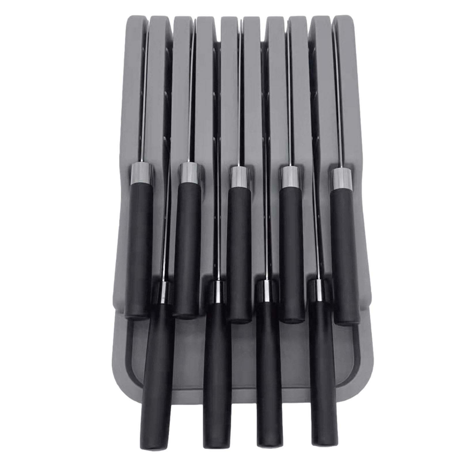 knife Kitchen Utensil Holder, ABS Material Cutlery Slot Organizer for Up to 9 Knives, Hygienic Drawer Holder