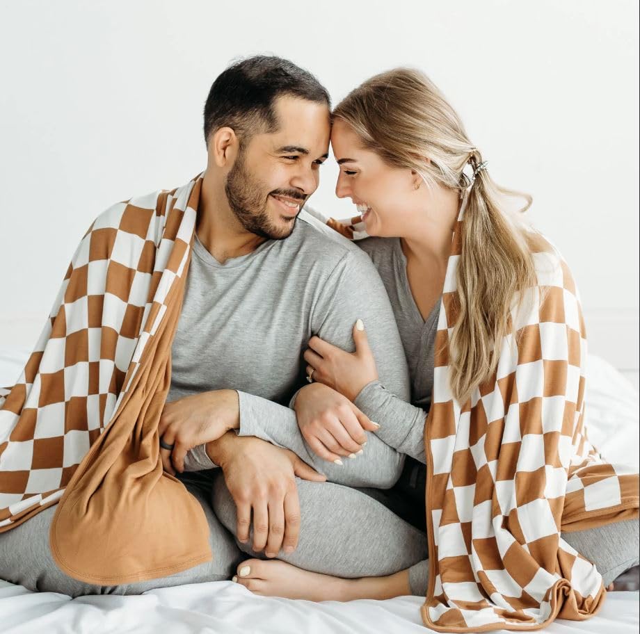 Image of Little Sleepies Cloud Blanket, 65 inch x 85 inch, Oversized, Caramel Checks