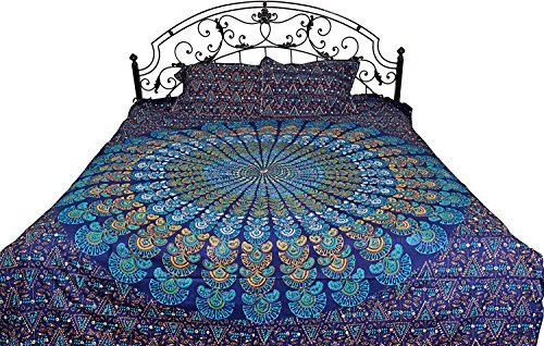 Exotic India Bedspread from Pilkhuwa with Printed Giant Mandala Cotton Printed with Natural D Blanket (8.2 ft x 7.0 ft , True Navy)-image-14
