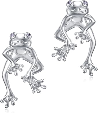 Frog Earrings 925 Sterling Silver Stud Earrings Cute Fun Funny Earrings Animal Earrings Frog Jewelry for Women
