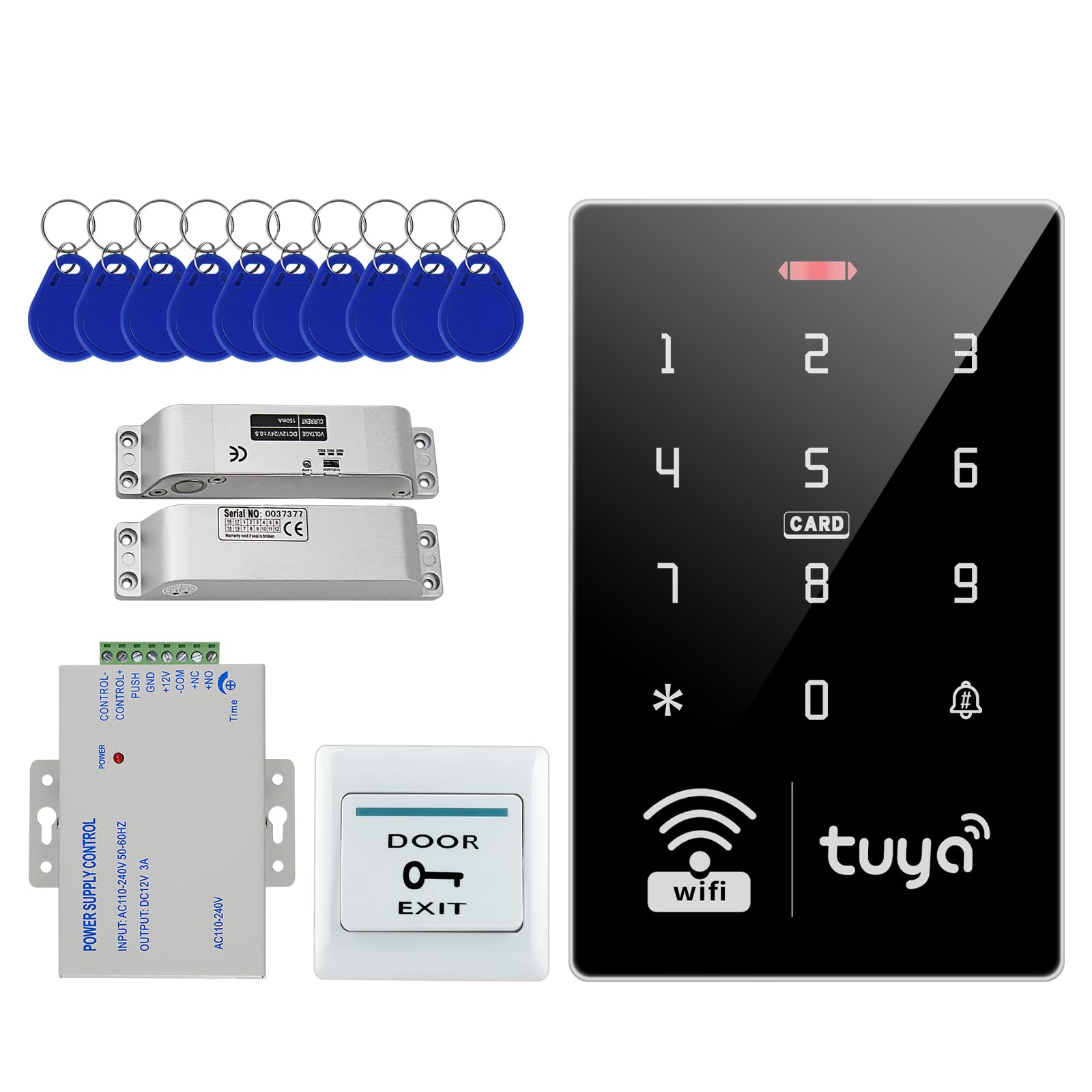 YiToo Access Control Kit, Tuya Remote Unlocking, IP68 Waterproof Keypad, Electric Deadbolt, DC12V Power Adapter, with 10 IC Key Fobs for Office, Home, Apartment (S10TY+XXS)