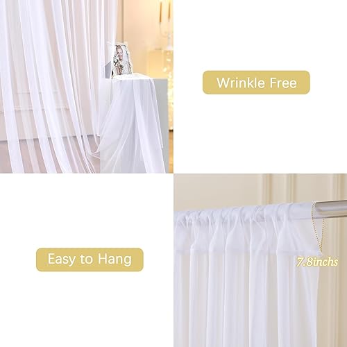 Miniatura 6 de Cortinas de fondo de tul blanco transparente con tira de luces para fiestas, bodas, sin arrugas, cortinas para baby shower, fiesta de cumpleaños,