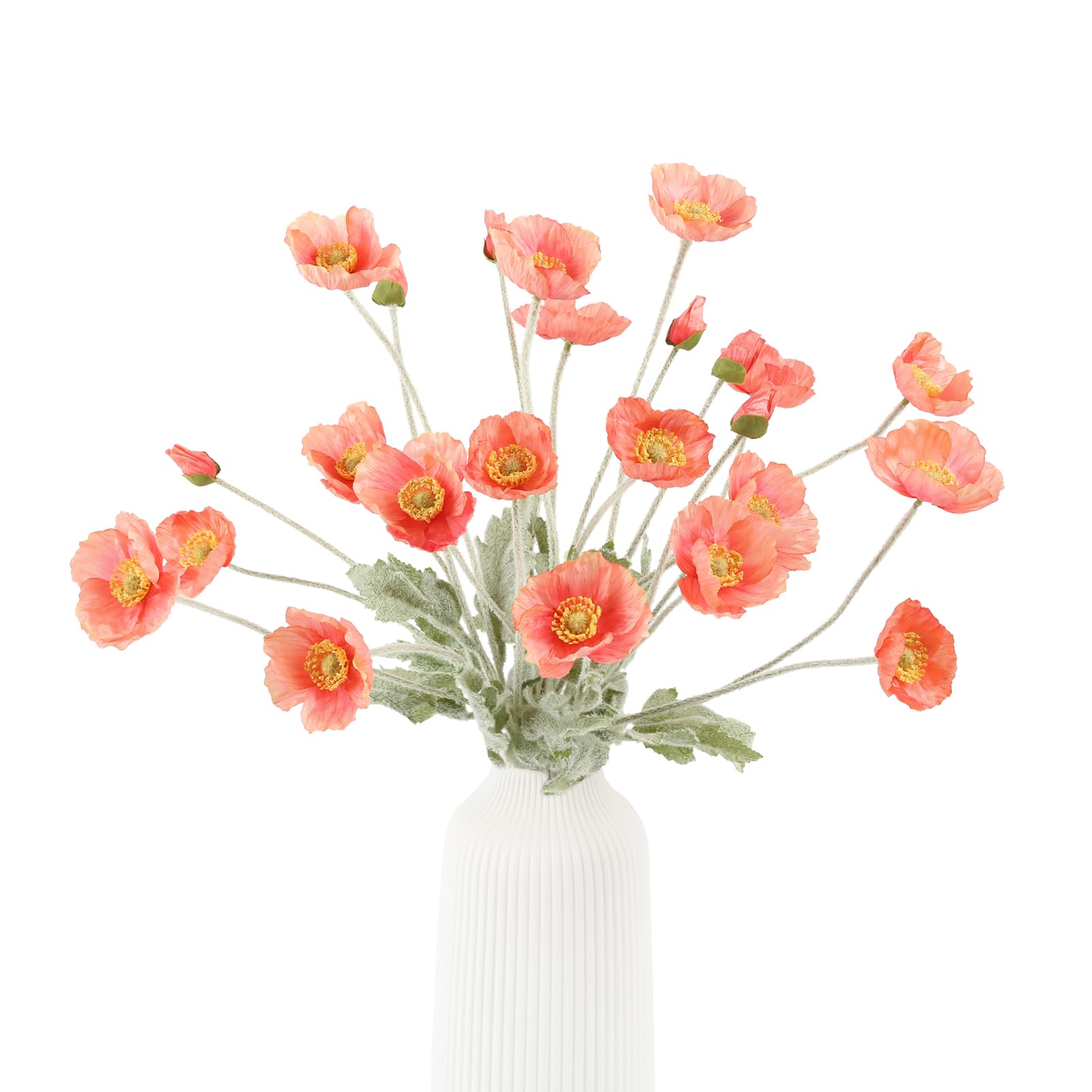 Artificial Poppy Flowers (6 Stems, Coral), Silk Bouquets for Home Decor, Wedding, Table Centerpiece and Party Events, DIY Faux Floral Arrangements YS4