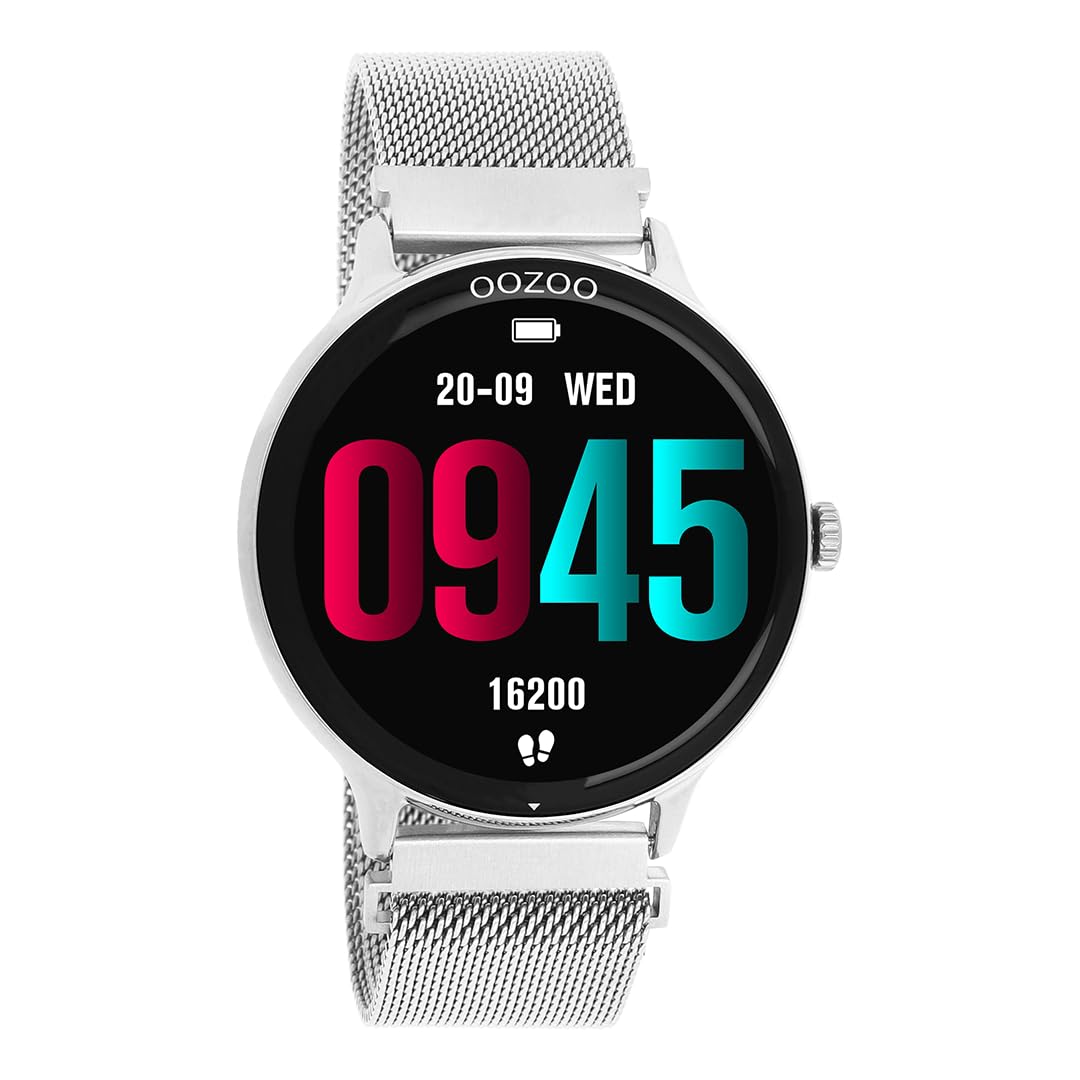 Oozoo - Versátil reloj inteligente para hombre con pulsera de malla de 20 mm | Rastreador de fitness con pulsómetro, podómetro y monitor del sueño | Smartwatch redondo compatible con iOS y Android |