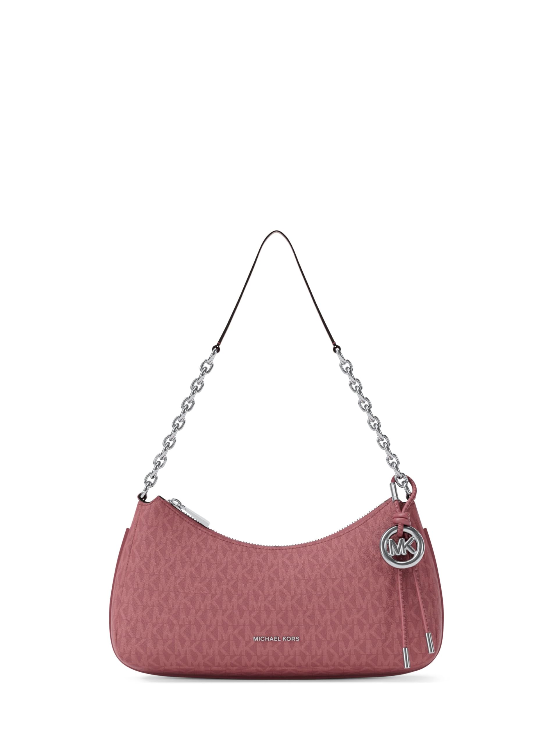 Michael Kors Nolita Medium Chain Pouchette Bag, Silver-Tone Hardware/Signature Coated Twill/Rosewood
