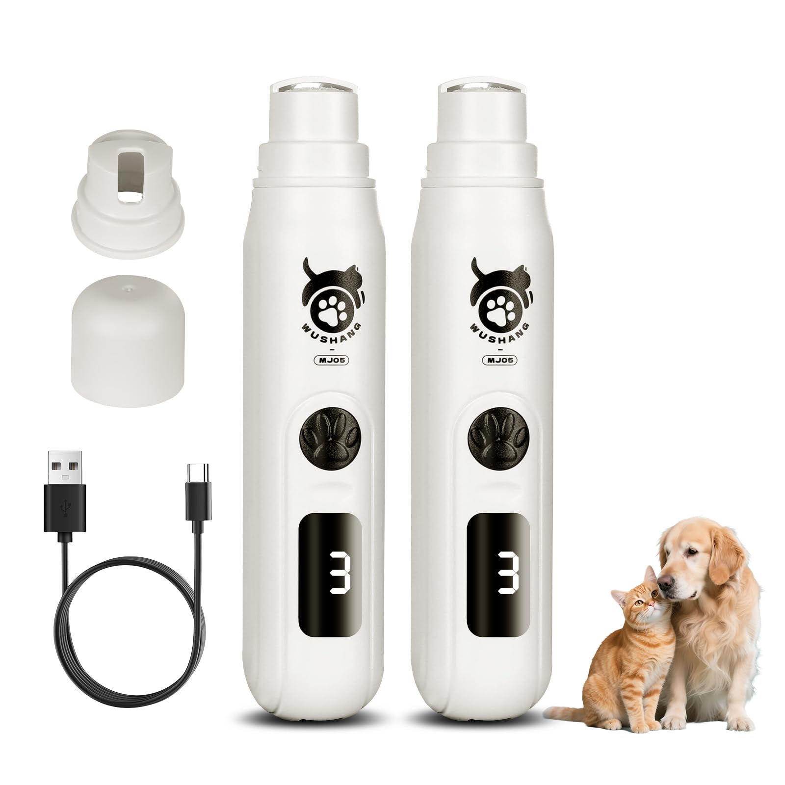 LINFOX 2-Pack Dog Nail Grinder, 3-Speed Low Vibration Quiet Electric Pet Nail Trimmer with Digital Display, Rechargeable USB-C Cat & Dog Nail File for Small Medium Large Pets