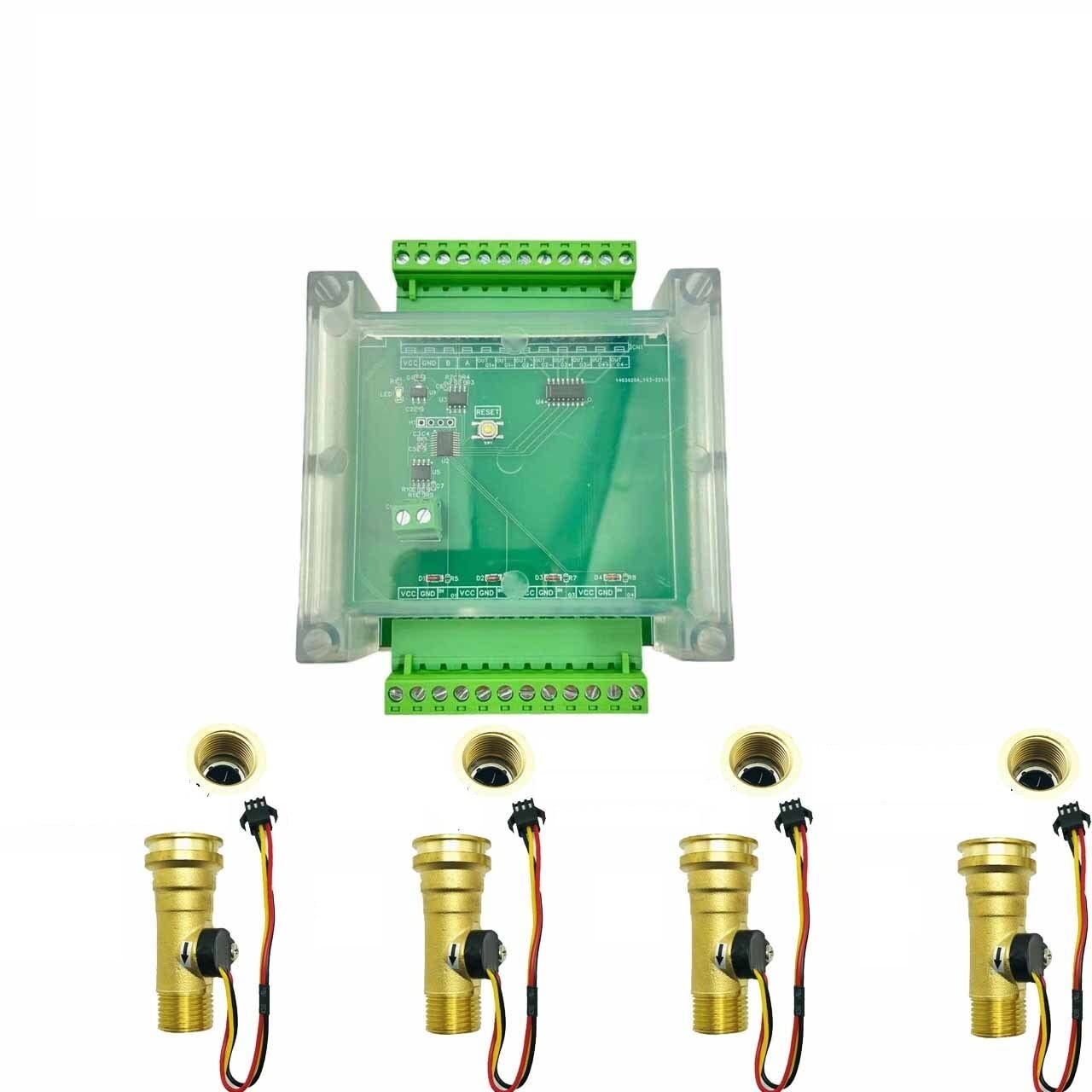 Flow Sensor Pulse Frequency Collection and Processing Module of Hall Flow Sensors Signal Modbus RUT RS485 Communication Protocol 4 Inputs