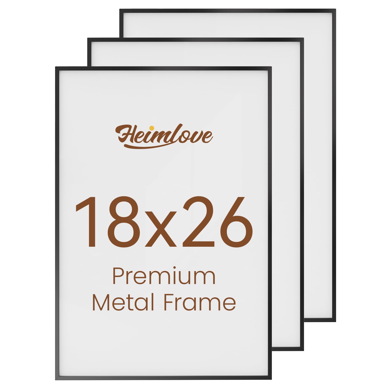 Heimlove 18x26 Metal Picture Frame,Black Aluminum Wall Gallery Poster Puzzles Artwork frames-Real Tempered Glass,Mounting Horizontally or Vertically Decor for Wall-3 Pack