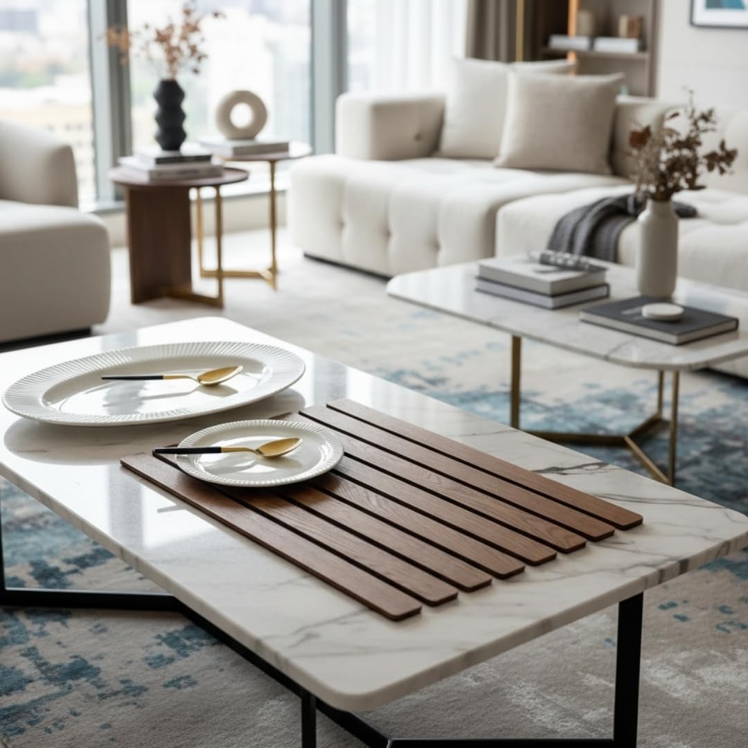 MASON HOME Engineered Wood Foldable Tablemats (Set of 2)-Brown|Dining Table-Desk-Couch-Bed|Home-Office-Pantry-Kitchen|Dinner-Drinks-Appetizer-Snack Bowls-Cutlery|Mats-Cover-Runner