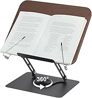 Vista 1 de comfoyar Soporte de libro para lectura, soporte plegable de lectura para libros de texto con base giratoria de 360° y clips elásticos para página