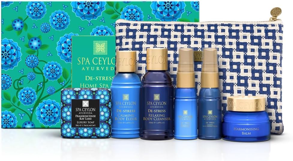SPA CEYLON De-Stress Home Spa Set | Body Care & Mini Travel Bag | Organic Bath Products | Vegan Self Care | Gift Set