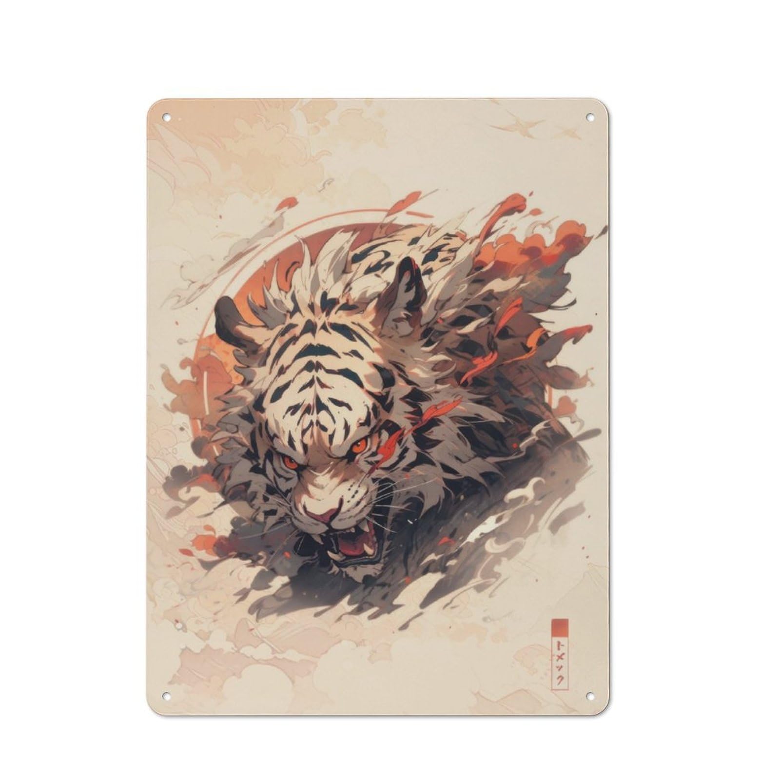 Tiger Rustic Tin Wall Plaque 40x30cm for Studio Or Craft Room, for Garage, Workshop And Man Cave Decoration