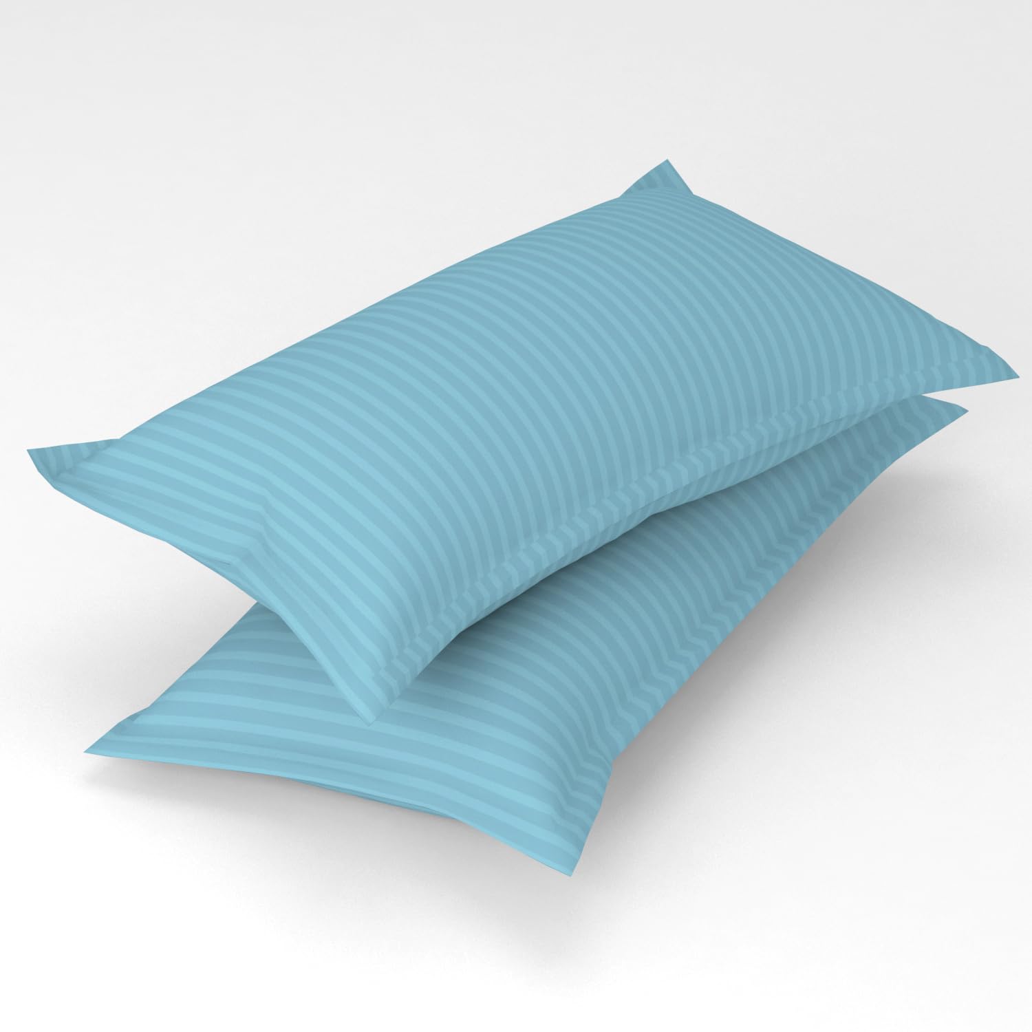 Homefab India 2 Piece Satin Stripe Glace Cotton Pillow Covers - Light Blue-image-30