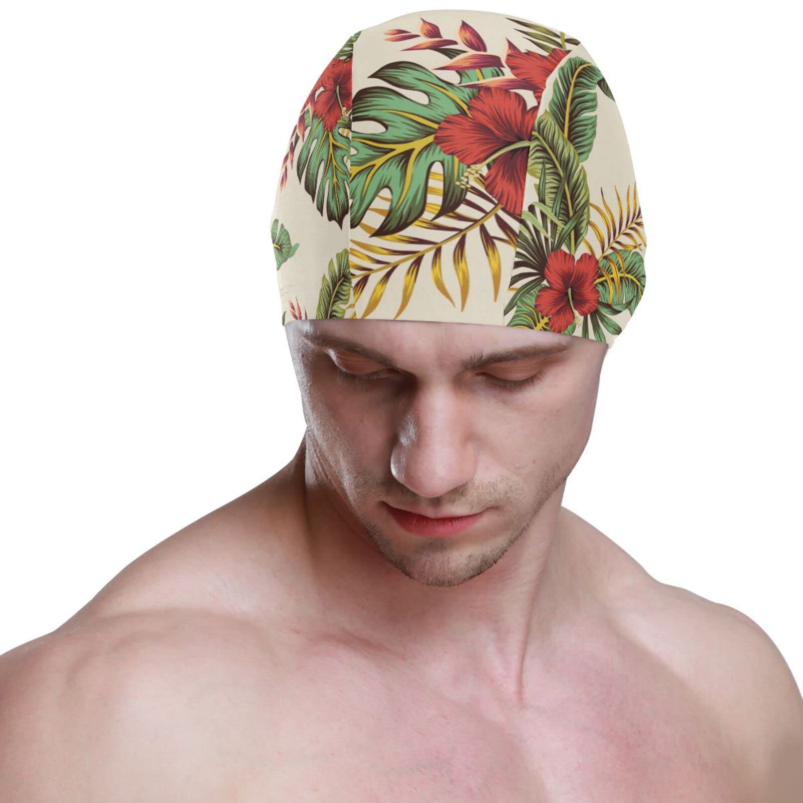 Hupery Palm Leaves Swim Cap Easy Put On/Off Swimming Caps Long Hair Short Hair Swim Caps for Adult Youth Women Men