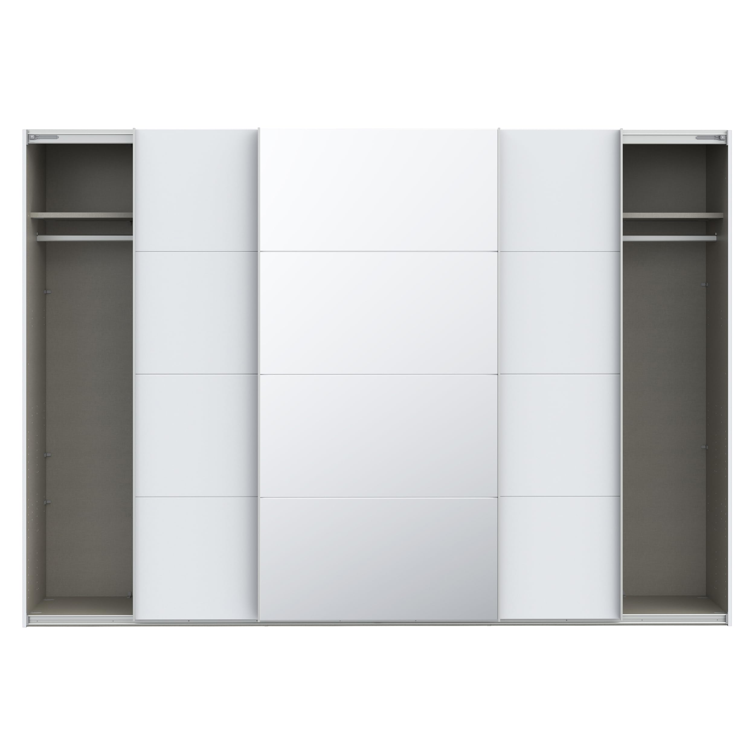 Forte SOPHISTISPACE Kleiderschrank 300, 3-türiger Schwebetürenschrank mit Spiegelfront, Einlegeböden und Kleiderstange, Weiß, 299,8 cm breit, 210,5 cm hoch, 62,9 cm tief