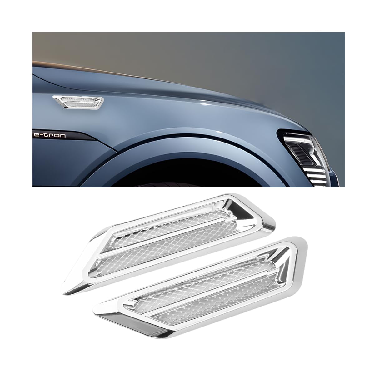 2PCS Car Hood Vent Scoop Kit, Shark Gills Vehicle Bonnet Engine Hood Vent Air Intake Trim Cover, Auto Air Flow Grille Decoration Cover, Universal Auto Exterior Decor Accessories (Silver)