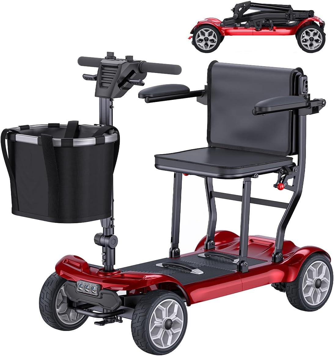 ENGWE 43.2lbs Ultra-Lightweight Mobility Scooter for Seniors & Adults, 24-Mile Long Range 4-Wheel Electric Powered Motorized Scooter w/249WH*2 Lithium Battery, 264lbs Capacity, Headlight & Basket, Red