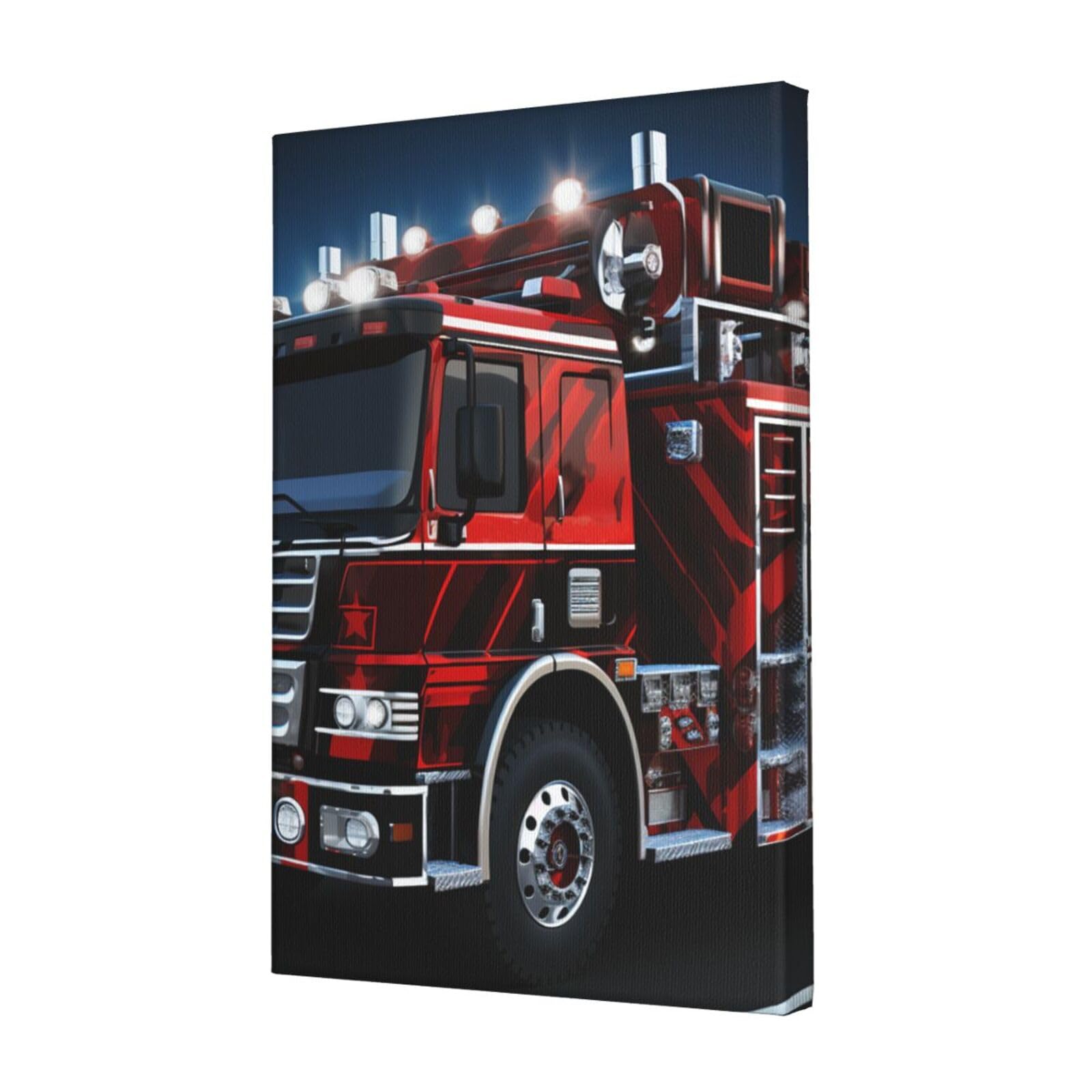 Red Fire and Rescue Truck Canvas Wall Art for Living Room Wall Decor 12"x18" Modern Artwork Painting Pictures Hanging Canvas Prints Aesthetic Wall Art for Bedroom Bathroom Office Wallart Decor