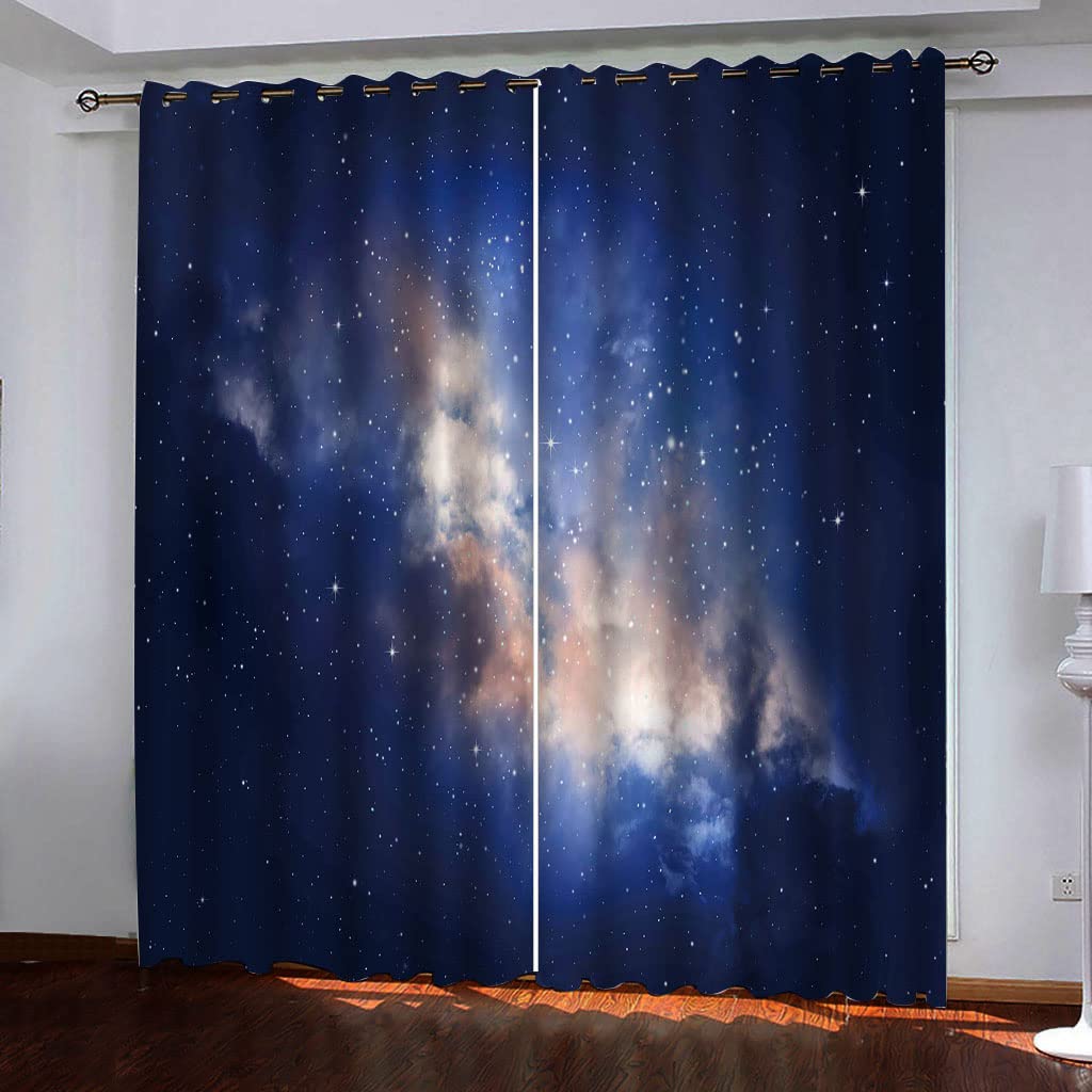 Rideau salon occultant bleu foncé 140x280 cm | Lot de 2 rideaux opaques à oeillets