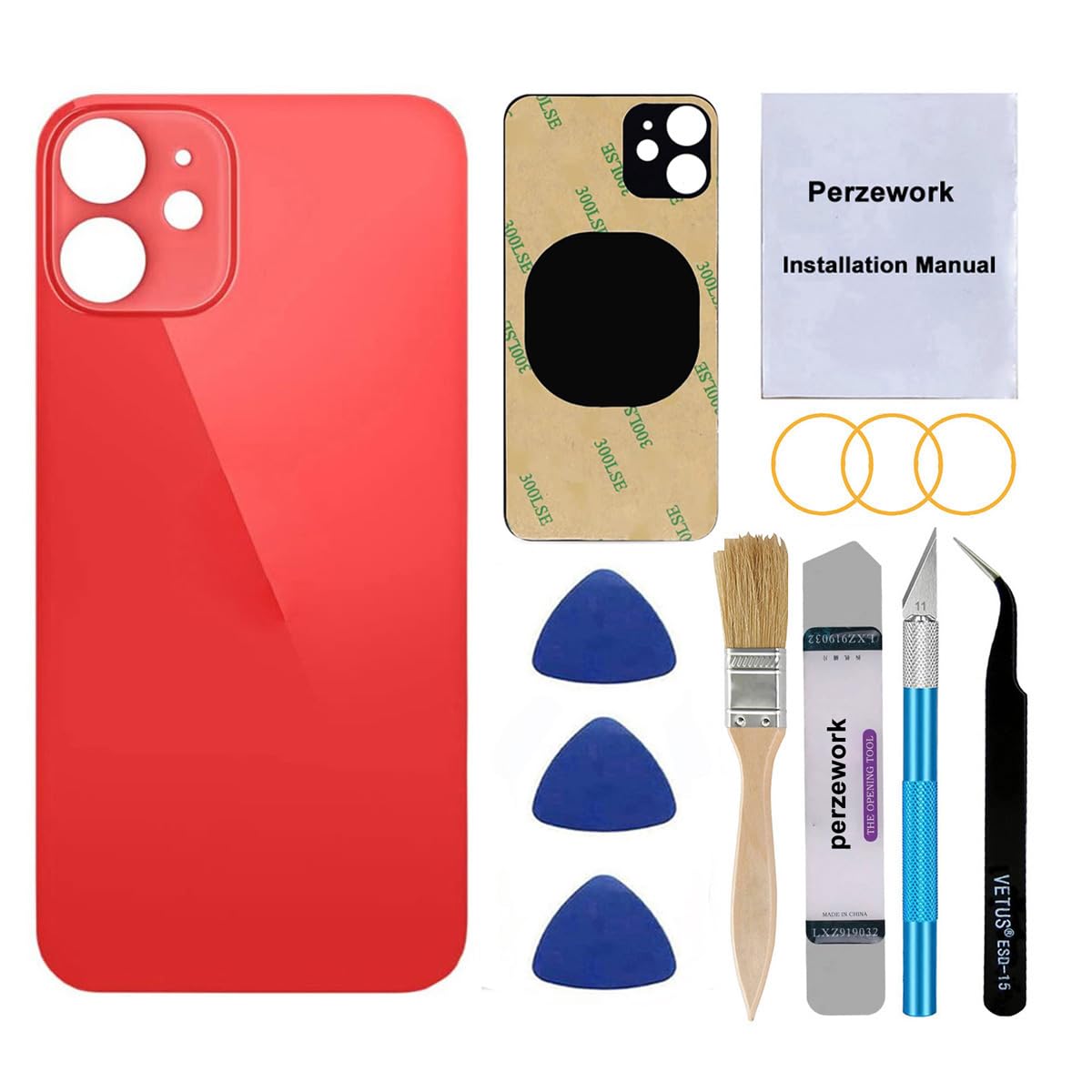 OEM Rear Back Glass Replacement for iPhone 12 6.1 inches with Reparing Toolkit and Pre-Installed Adhesive (Red)