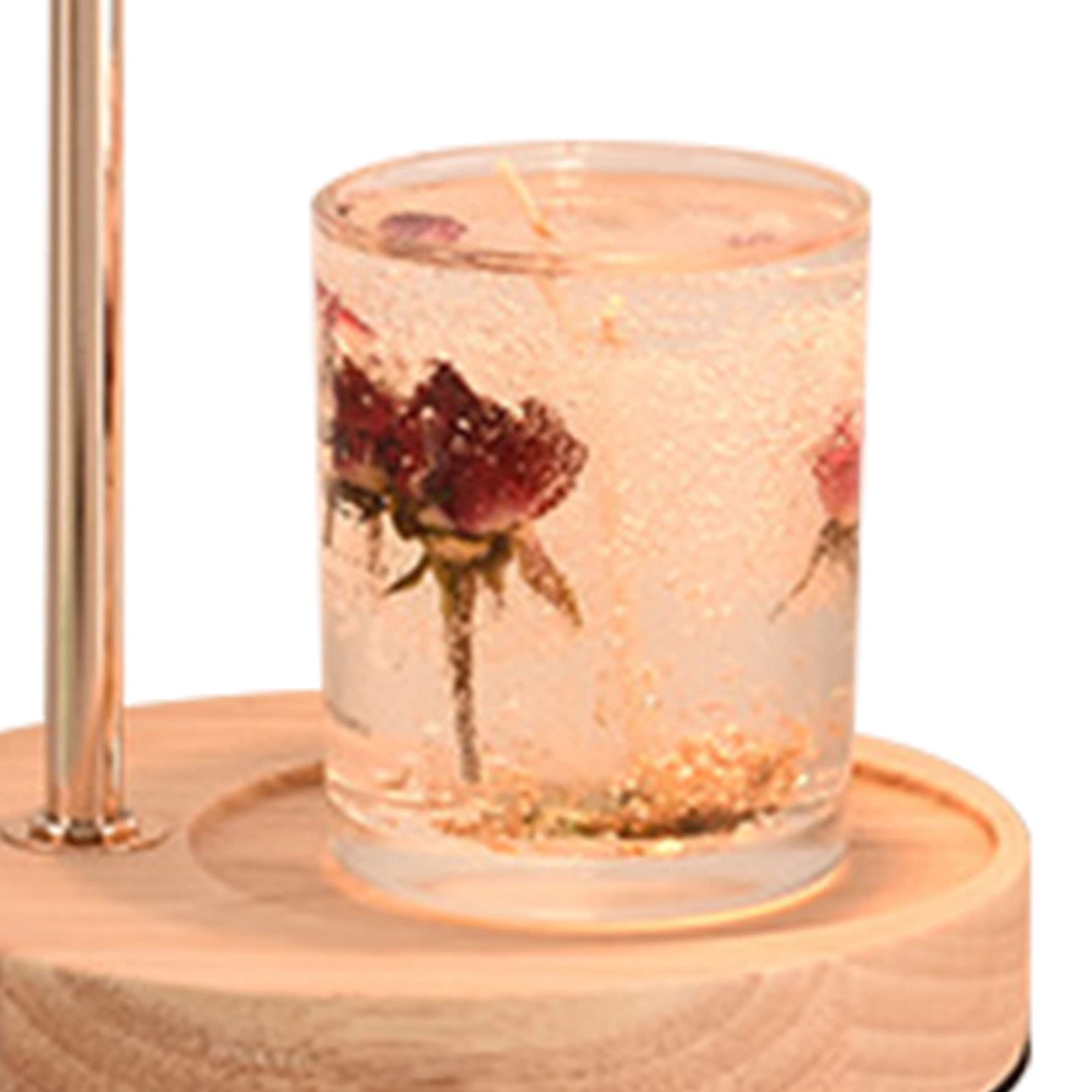 ViaGasaFamido Lampe Chauffe-bougie Parfumée Nordic Rose Parfumée Cire Fondante Lanterne Chauffe-bougie Réglable en Métal à intensité Variable avec Base en Bois pour Chevet de Chambre (Rose)