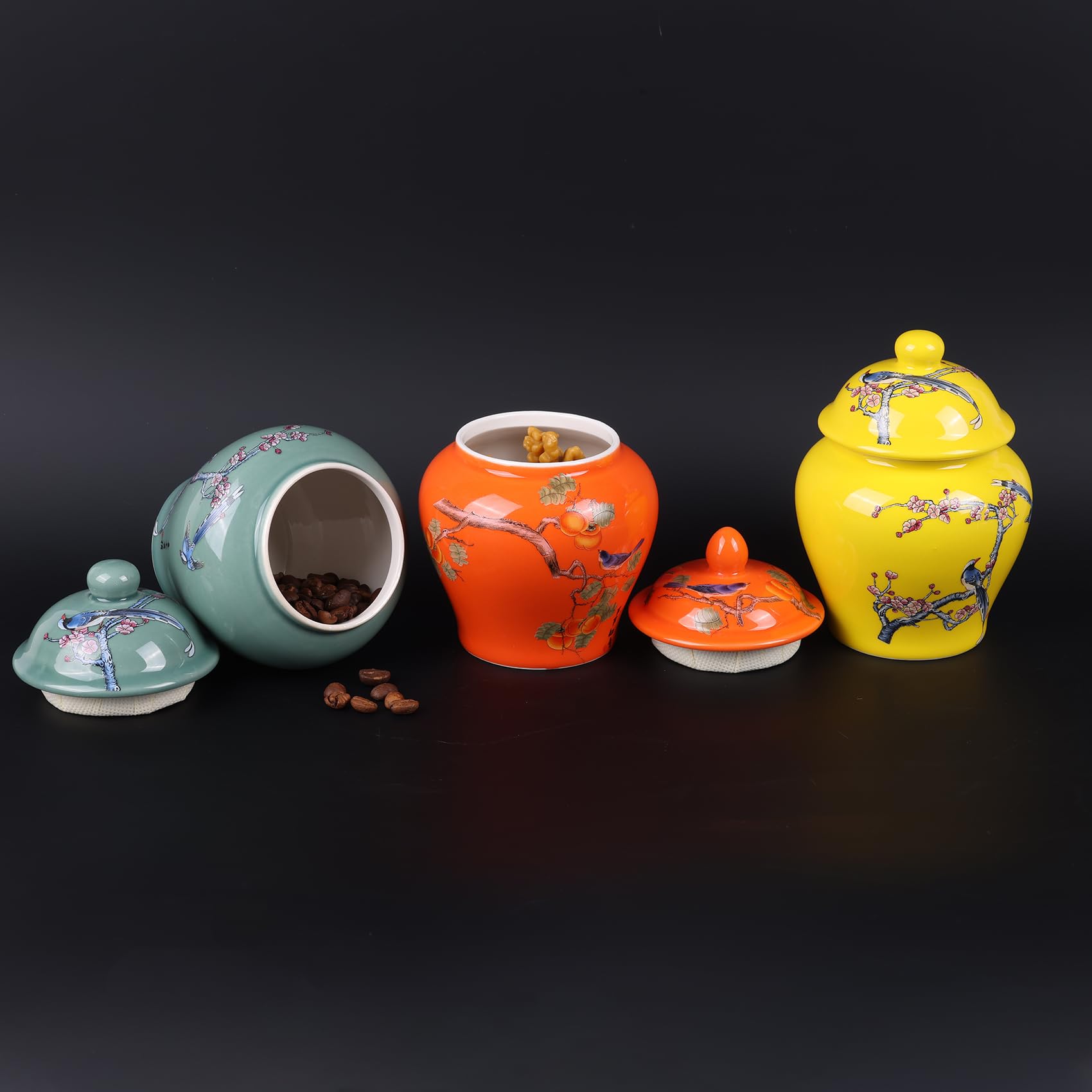 XINGYAN Lot de 3 pots à gingembre en porcelaine bleue et blanche