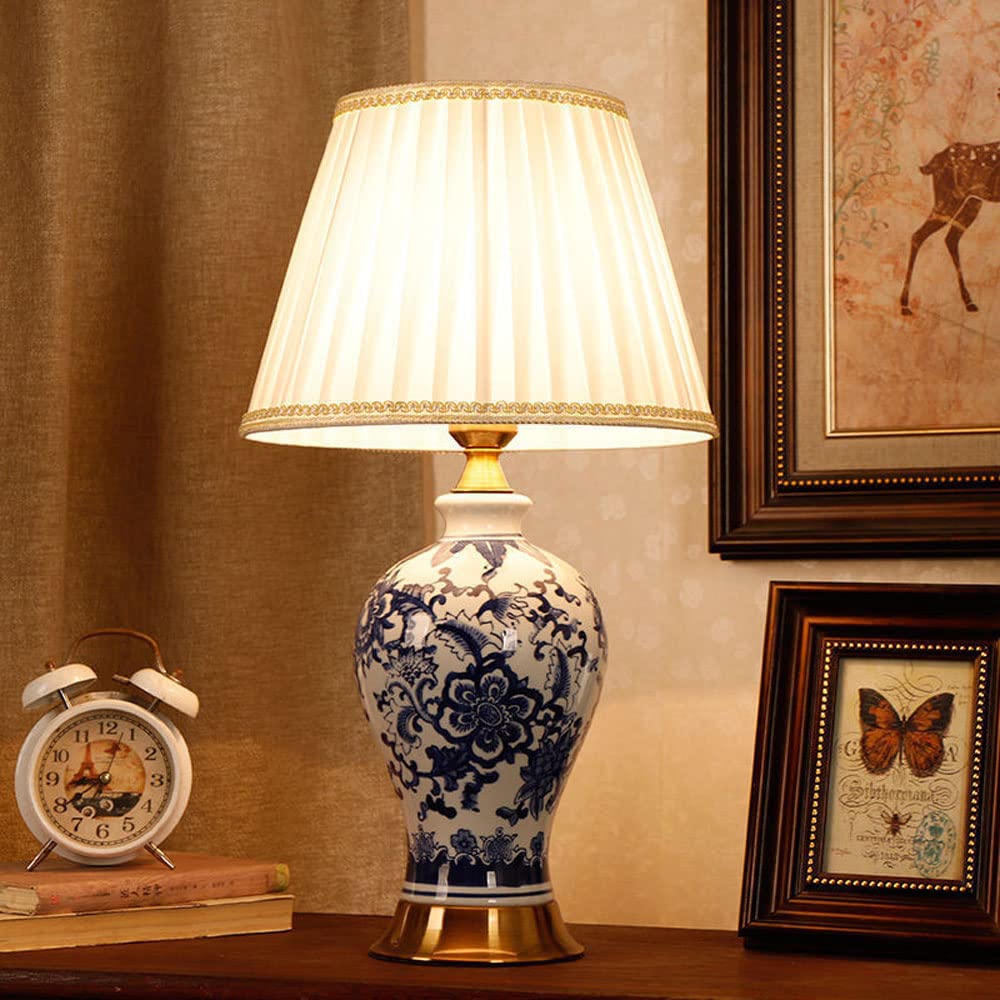 asdchZen 20" Traditional Table Lamp Modern Bedside Lamp Vintage Decorative Table Lamp Ceramic Bedside Lamp Living Room Study Desk Lamp Nightstand Lamps Vintage Bedside Lamps-A,D