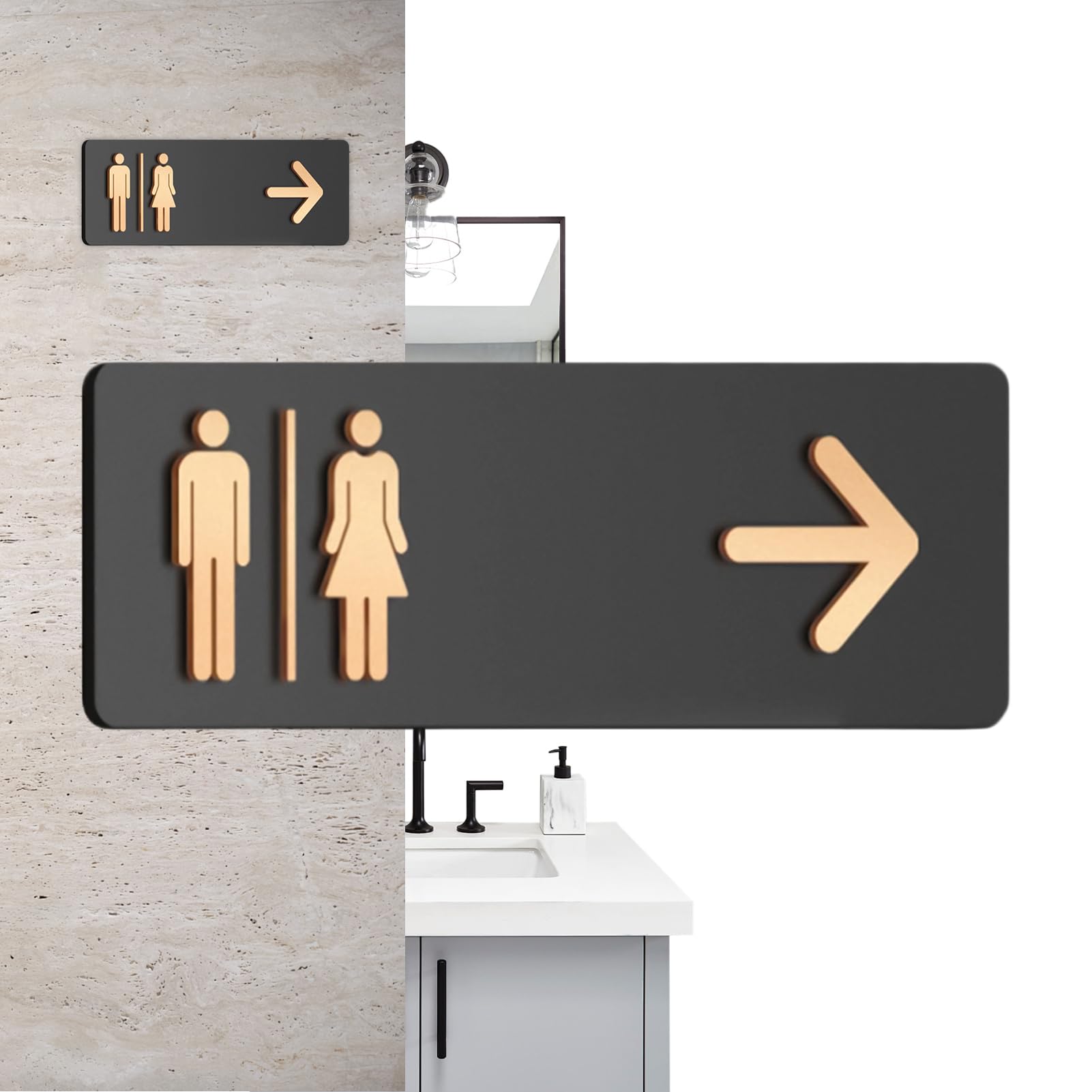Cartello Toilette Uomo Donna In Acrilico Con Frecce Sinistra/Destra, Segnaletica Bagno Commerciale 30x10cm | Applicazione A Parete Autoadesiva Per Uffici, Luoghi Eventi & Spazi Commerciali - Insegna D
