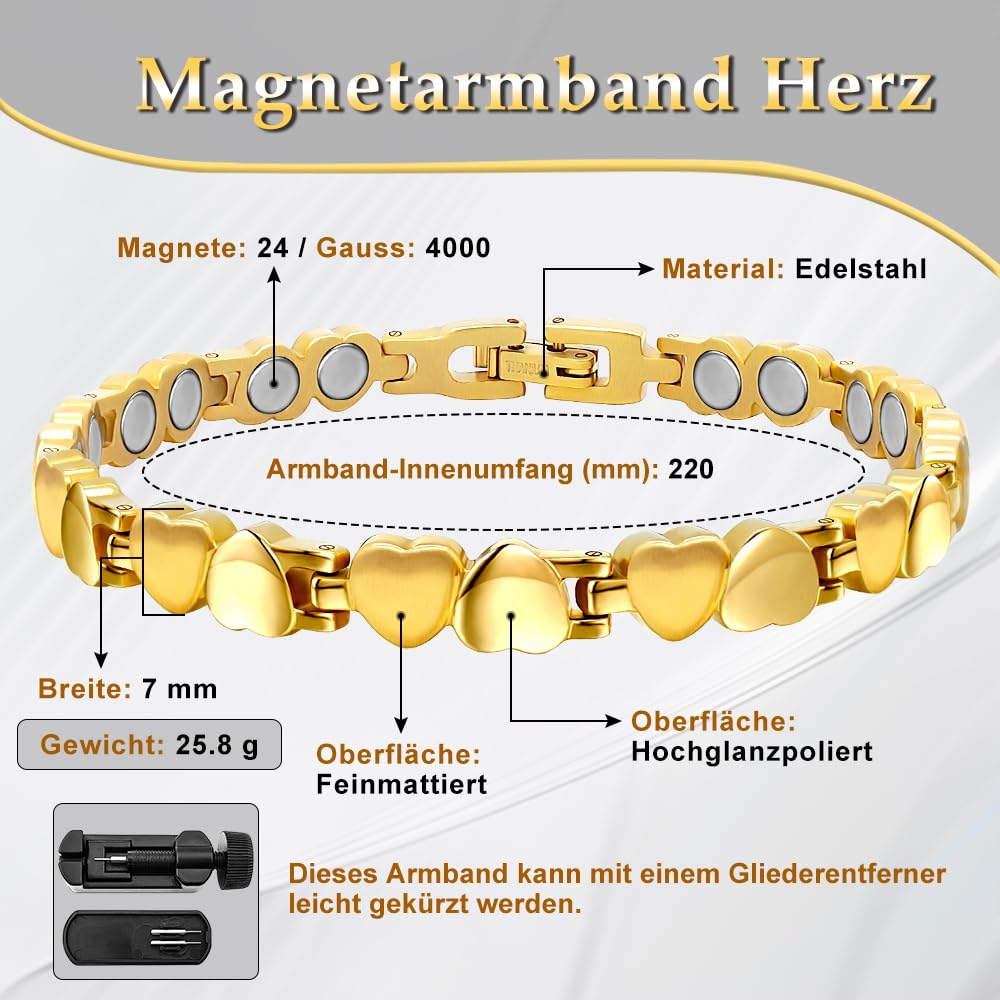 Love Energetix Bracelet magnétique en titane pour femme avec outil de réglage de la taille, boîte cadeau (3500 gauss)