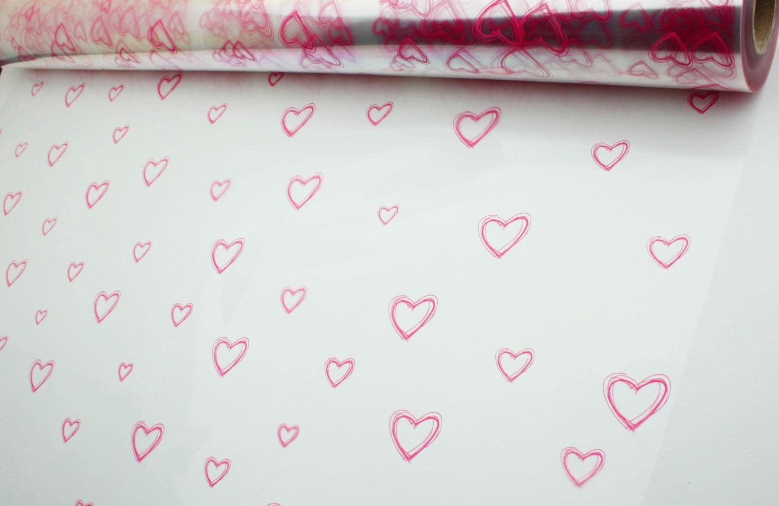 50m Valentine Hearts Florist Cellophane Gift Wrap Pink (4873-50)