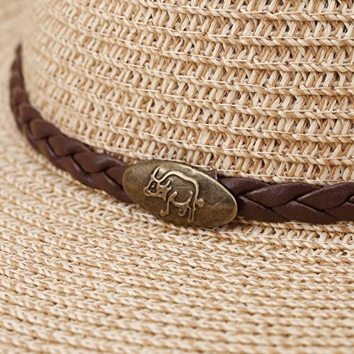 Image of Straw Cowgirl Hat for Women Cowboy Hats for Men Wide Brim Sun Hat Shapeable Western Hat Beach Hat