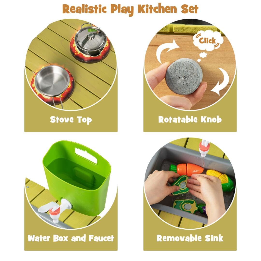 HOMASIS Cucina per Bambini in Legno, Cucinetta con Serbatoio dell'Acqua, Cucina Giocattolo con Effetti Sonori, Cucina da Giardino per Bambini dai 3+ Anni (Modello 1)